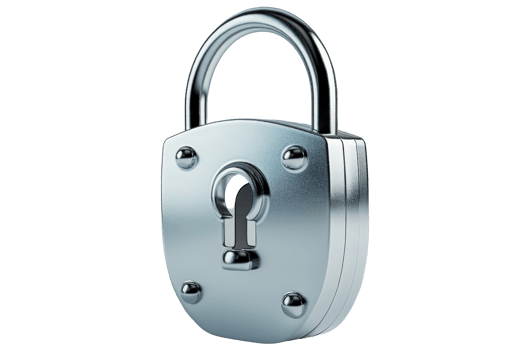 Close-up of a shiny silver padlock with a keyhole, representing security, protection, and safety. Isolated on a transparent background. png