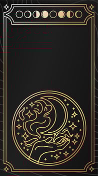 Black and gold magical tarot cards story template. Mystical occult illustrations, bohemian spiritual astrology templates witch illustration collection. vector