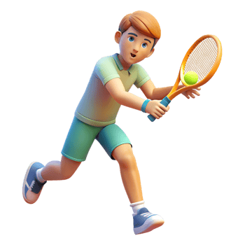 Cartoon guy with racket is playing tennis 3d illustration isolated png