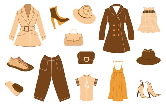 Set of a fashionable women's clothing and accessories. vector