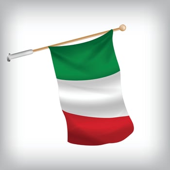Realistic illustration of Italy flags waving on the wall. The set is in the collection vector