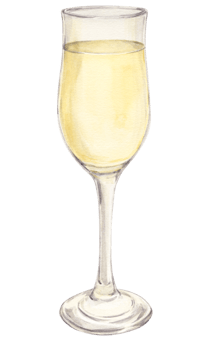 Champagne glass. Watercolor wine glass with white wine. Sparkling wine. Glamorous New Year's drink. Festive cocktail. png