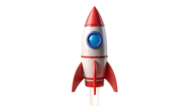 Colorful rocket soaring in a bright blue sky png