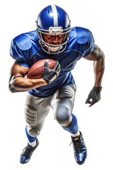 Athlete running with football in blue uniform png