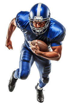 Indoor athlete in blue uniform with football png