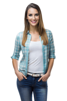 Confident young woman in casual wear indoors png