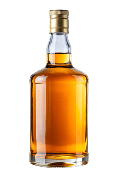Glass bottle filled with amber colored whiskey png