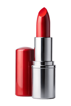 Bright red lipstick in a sleek silver case png