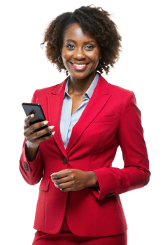 Woman in a red suit on smartphone png