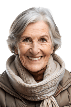 Smiling older woman in a cozy outdoor spot png