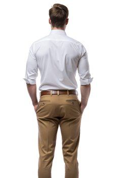Man in white shirt and khaki pants standing still png