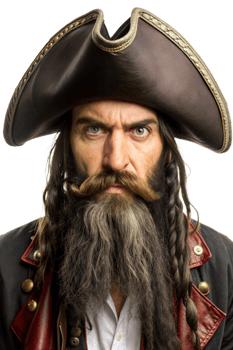 A fierce pirate captain in a dramatic portrait png