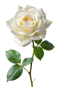 Elegant white rose with green leaves on display png