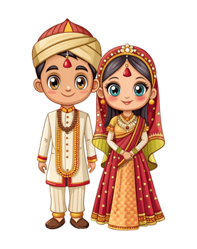 Traditional Indian couple in festive attire png
