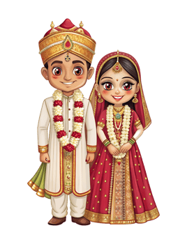 Indian couple in wedding attire celebrating love png