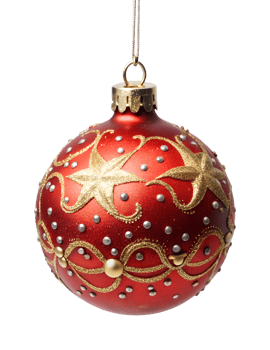 Red Christmas ornament decorated with gold stars png