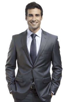 Confident man in suit poses indoors png