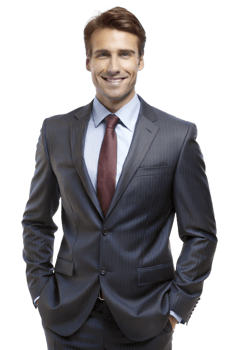 Confident man in a formal suit standing indoors png