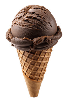Delicious chocolate ice cream scoop in a cone png