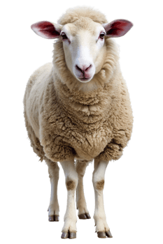 A fluffy sheep standing against a white background png