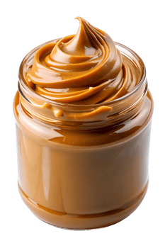 Creamy peanut butter in a clear glass jar png