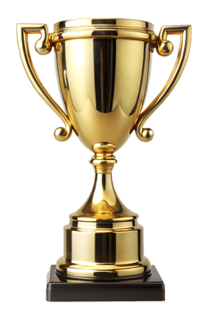 Shiny golden trophy on a solid black base png