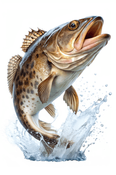 Bass leaping from sunlight water png
