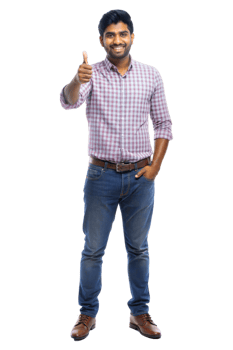 Young man giving a thumbs up in casual attire png