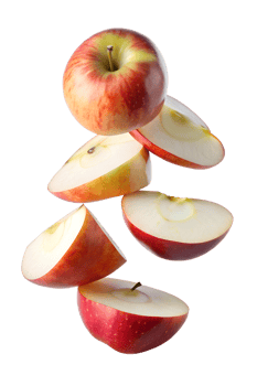 Red apple slices on white background png
