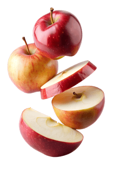 Red apple slices on white background png