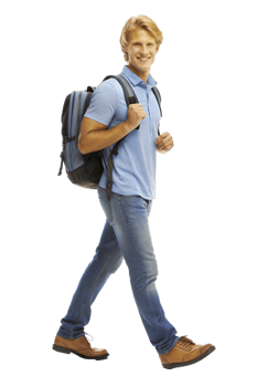 Young man walking with a backpack in casual attire png