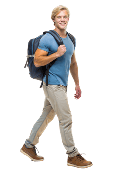 Young man in casual wear with backpack png