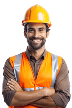 Smiling construction worker in safety gear png