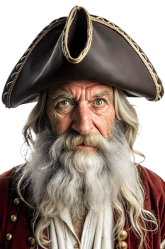 Old pirate captain in a tricorn hat png