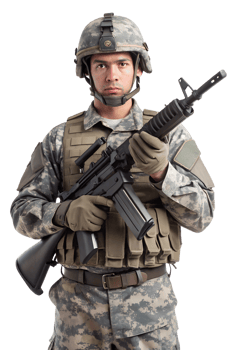 Soldier in camouflage uniform holding a rifle png