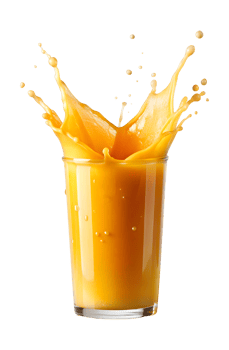 Refreshing orange juice splashing from a glass png