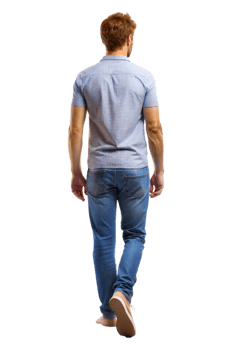 Young man walking away in casual attire indoors png