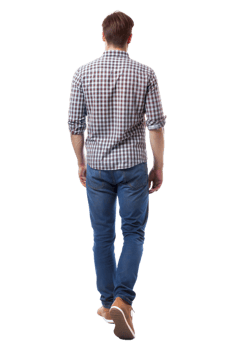 Young man walking away in casual attire indoors png