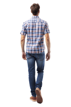 Young man walking away in casual attire indoors png