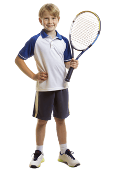 Young boy ready to play tennis in sporty attire png