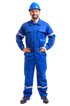 Confident worker in blue uniform png