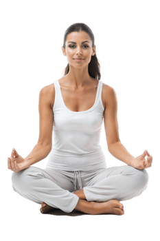 Woman meditating in yoga pose indoors png