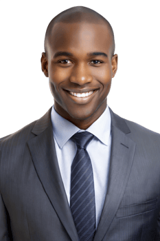 Confident man in a suit smiling for a portrait png