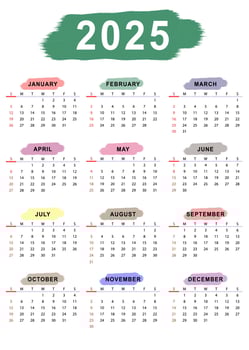Monthly calendar template of year 2025. Sunday start. vector