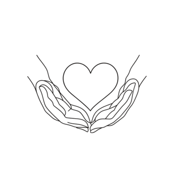Heart in hands line art on a transparent background png