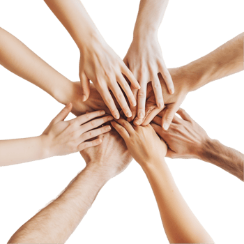 Diverse hands coming together in unity on a transparent background png