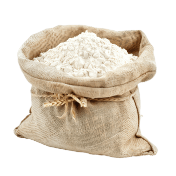 Wheat flour in burlap sack bag isolate on transparency background png