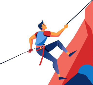 A man is climbing up a mountain with a rope png