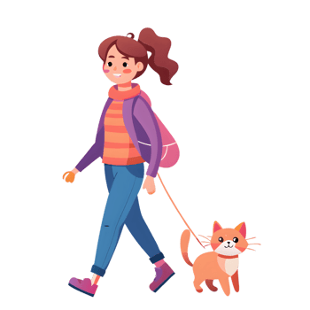 A girl walking with a cat png