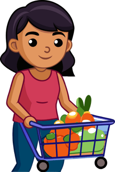 Cartoon woman with shopping cart png
